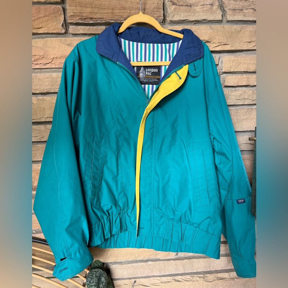 Vintage London Fog Teal and Yellow Windbreaker Rain Jacket